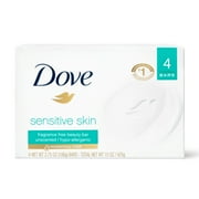 Dove Beauty Bar Women's Bath Soap Sensitive Unscented Hypoallergenic for Sensitive Skin, 3.75 oz 4 Bars